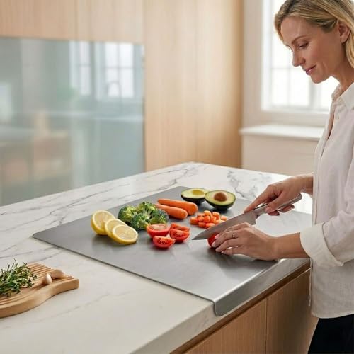 Tabla de Cortar de Acero Inoxidable 304 para Cocina con Borde Antideslizante, Ideal para Carnes, Verduras, Masa y Horneado (40 x 50 cm) miniatura 1