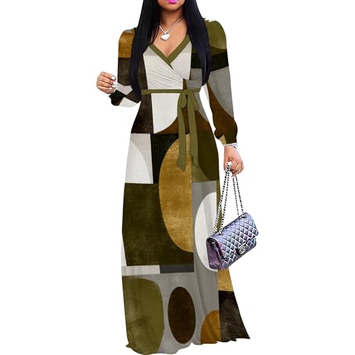 Image of Plus Size Maxi Dress for Women V Neck 3 /4 Sleeve Wrap Dress