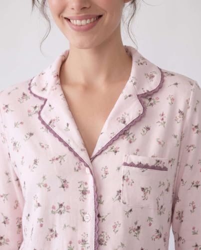 Image of Laura Ashley Women's Plush Knit Pajamas 2 Piece Ultra Soft Brushed Long Sleeve Button Down Top and Pants Sleepwear Set