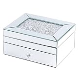 2 Layer Mirror Glass Jewelry Box with Crushed Diamond Decor Large Trinket Organizer With Drawer Trea