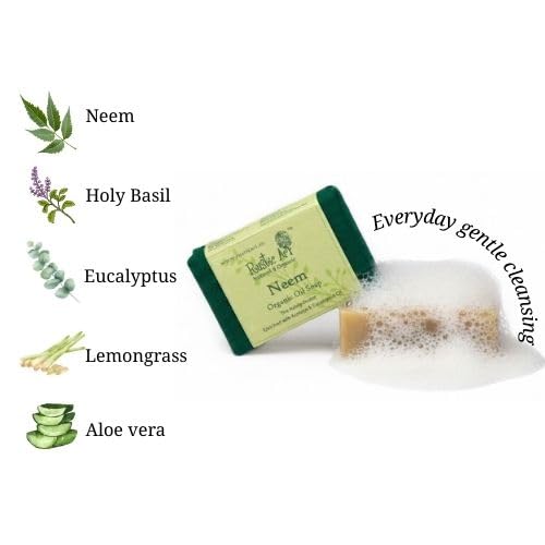 Image of Organic Neem Soap | Tulsi & Eucalyptus Body Acne Care | Purifying & Detox | Handmade Organic | For Women & Men | Rustic Art | 100g