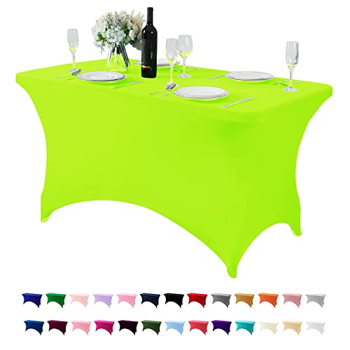Hezuzo Spandex Table Cover for 4FT or 6ft or 8ft Table Universal Fitted Stretch Tablecloth for Party, Banquet, Wedding and Events-Neon Lemon
