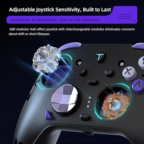 Thunderobot G80 PC Gaming Controller for NS/PC/iOS/Android, Adjustable Hall Joystick, Hall/Micro Triggers, Bluetooth Gaming Controller with Charging Dock, Optical Micro Switches, RGB Lighting (Black) - Image 3