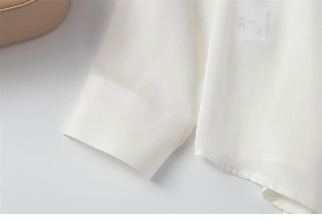 Blusa formal de seda satinada para mujer, manga larga, cuello alto