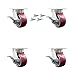 Kingpinless Polyurethane on Aluminum Swivel Top Plate Caster Set of 4 w/4" x 2" Maroon Wheels - Includes 4 Swivel w/Side Lck Brakes & Bolt on Swivel Locks-2800lbs Total Capacity - Service Caster Brand