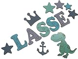  7cm Holzbuchstaben, Türbuchstaben, Kinderzimmer I In tollen Farbkombinationen für Jungen und Mädchen I Inkl. 2 Sternen sowie Klebepads I Tolles Geburtsgeschenk oder Taufgeschenk