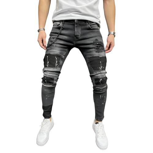 Jean skinny extensible pour homme au style punk déchire