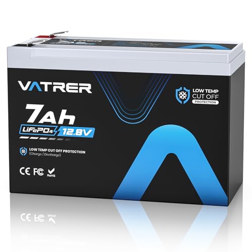 VATRER POWER Batteria LiFePO4 12V 7AH 5000+ Cicli Ricaricabile con BMS 7A, Perfetta per Impianti Solari, Monopattini e Ecoscandagli