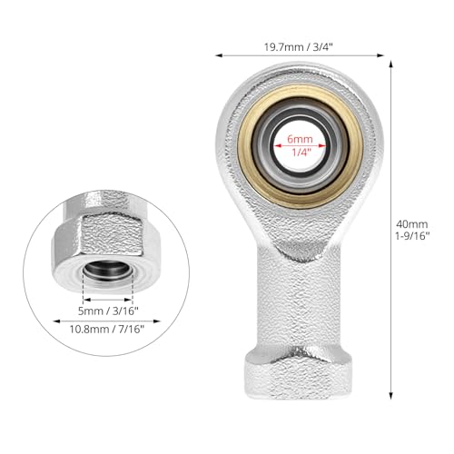 QWORK® 4 Stück 6mm Gelenkkopf Gelenklager, M6 x 1.0 Gelenklager Metrisch Innengewinde Rechtsgewinde selbst-schmierend für Sphärische Gleitstangenenden