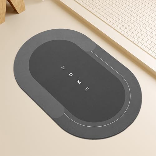 Topzywlc Absorbent Bath Mat Non Slip Anti Mould 45 * 70 cm, Quick Dry Magic Bathroom Floor Mat, For Bathtub, Bedroom, Kitchen, Toilet, Door, Washing Table (Oval Dark Gray, 45 * 70 cm)