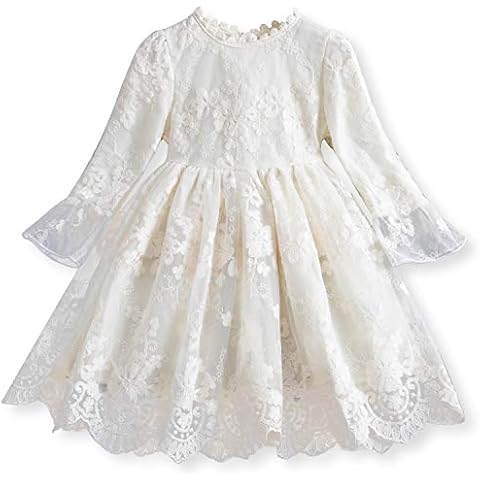 TTYAOVO Flower Girls Dress Girls Lace Princess Party Pageant Tulle Summer Vintage Dress Size(110) 3-4 Years 670 Beige Cover