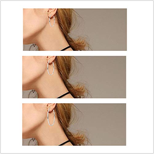 4 Pairs Sterling Silver Hoop Earrings, 14k White Gold Plated Big Hoop Earrings Set for Women (30 40 50 60MM)4