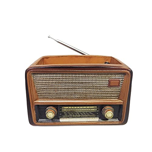Image of Funny live 4.7 Inches Retro Radio Shape Desktop Decoration Resin Crafts Ornaments Home Office Personality Multi-purpose Succulent Plant Pot | Pen Holder (Light Brown)