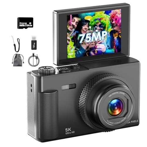 Amazon | デジカメ【5K動画撮影 7500万画素 180°フリップスクリーン