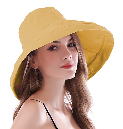 AIDIER Damen Faltbarer Leichter Sommerhut mit Breite Krempe UV Schutz Sonnenschutz Fischerhut Reisen Sonnenhut mit Kinnband Elegant UPF 50+ Sommer Hut Strandhut Gartenhut Anglerhut