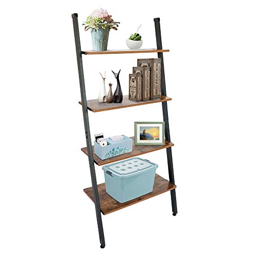 TOPNEW 4-Tier Ladder Shelf Industrial Leaning Ladder Bookshelf, Against The Wall Shelves