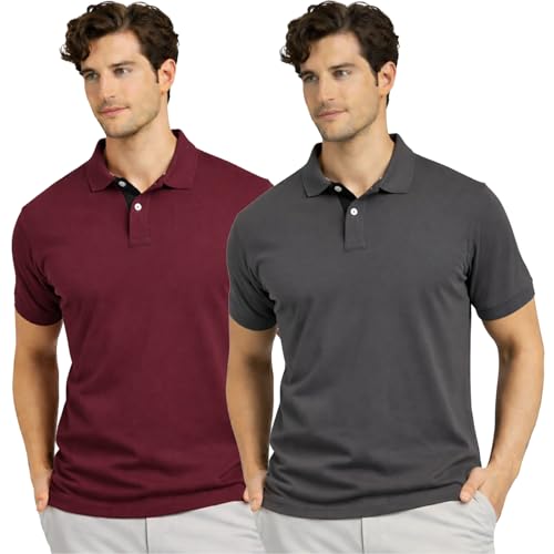 Image of Men's Premium Cotton Pique Polo T-Shirt, Classic Fit Short Sleeve Casual Summer Shirt, Soft & Breathable Fashion Polo