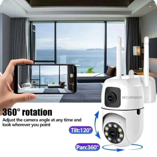 Image of securinnov 4+4MP Smart WiFi PTZ CCTV Camera for Home Outdoor | 360 View | Color Night Vision | Two Way Audio | Wireless Security Camera with Mobile App V380 Pro (Dual Lens Mini Dome)