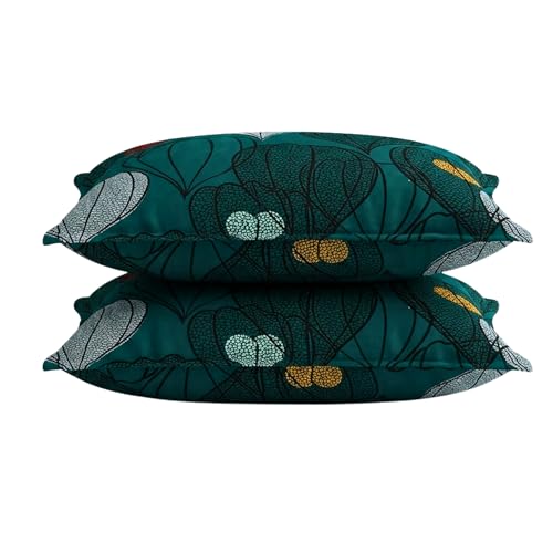 Image of BBSPED Innovation King Size Double Bed Bedsheet Set Leaf Print, Glace Cotton, 2 Pillow Covers, 90x100 (Green, Leaf Print)