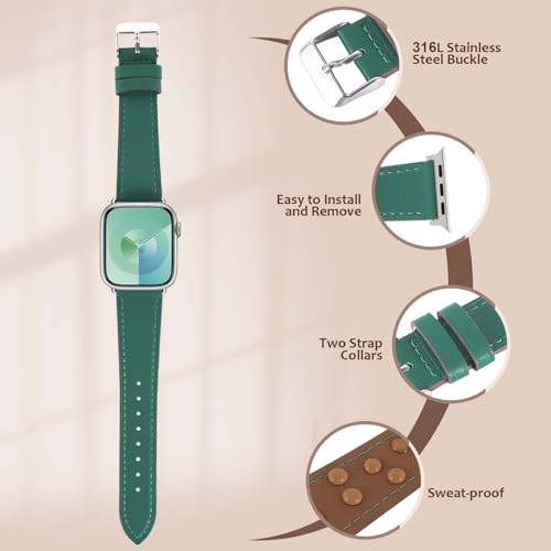 Genuine Leather Band Compatible with Apple Watch Bands for Women Men 49mm 46mm 45mm 44mm 42mm 41mm 40mm 38mm, Soft Leather Replacement Strap for iWatch Ultra/SE/Series 11 10 9 8 7 6 5 4 3 2 1