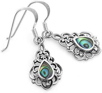 925 Sterling Silver Bali Inspired Gemstone Filigree Dangle Hook Earrings