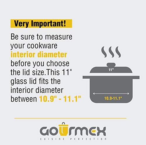 GOURMEX Tempered Glass Cookware Lid with Stainless Steel Rim and Sturdy Riveted Handle to Fit Pots, Frying Pans and Skillets, Dishwasher and Oven Safe, Heat Resistant (28cm)