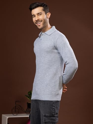Image of TYSORT Men's Knitted Polo Sweater Casual Full Sleeve Pullover Sweater with Button Collar