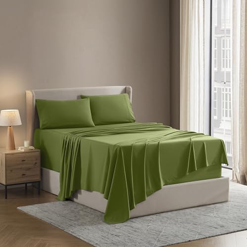 Image of Nestl Full Bed Sheet Set - Calla Green - 4-Piece Deep Pocket | Instantly Soft, Night-One Ready (No Wash Required). Fits 16-Inch Deep Pockets, 360-Degree Elastic Grip