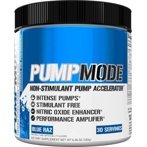 PumpMode Nitric Oxide Supplement - Nitric Oxide Booster Pump Pre Workout Powder with Glycerol and Betaine for Muscle Recovery Growth and Endurance - Stim Free Pre Workout Drink (Blue Raz)