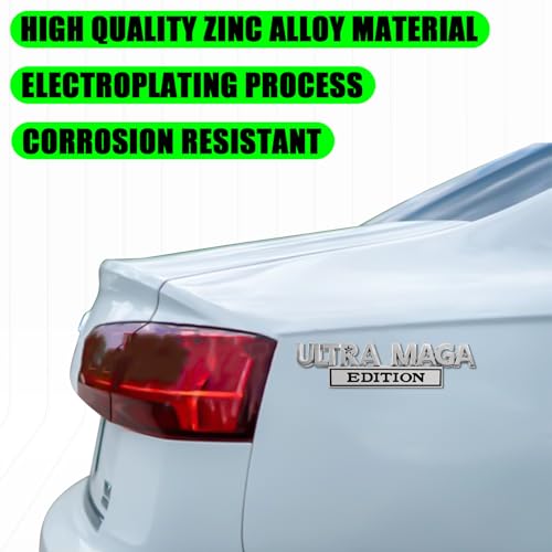 Image of Ultra MAGA Edition Emblems, Cool 3D Metal Trump Sticker Fender Badge Car Decals Adhesive, Personality Label Trunk Logo Decal Auto Body Car Exterior Embossed Decor Accessories (Silver & Black)