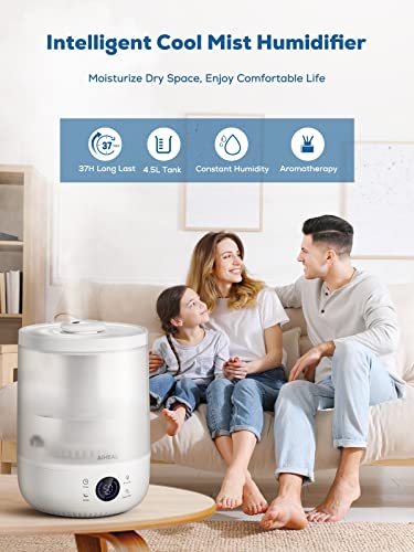 Aiheal Humidifiers For Bedroom Large Room, 4.5L Top Fill Cool Mist Ultrasonic Humidifier For Plants And Baby, Lasts 37 Hours, Humidity Setting, Timer, Auto Shut Off, Super Quiet, Sleep Mode, White #TOP1