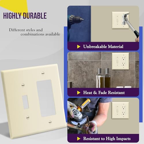 Image of ENERLITES Combination Toggle Light Switch /Decorator Light Switch Plate, Double Switch Wall Plate, Mid-Size 2-Gang 4.88 inch x 4.92 inch, Polycarbonate Thermoplastic, 881131M-LA, Light Almond