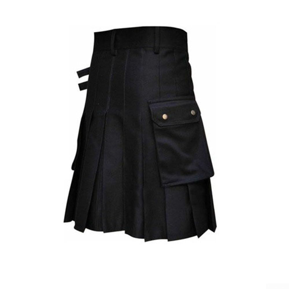 Kilt da uomo in tartan scozzese retrò, per abbigliamento tradizionale (M, nero)