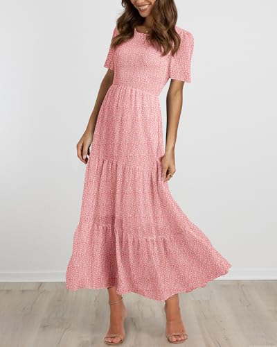BTFBM Women Casual Short Sleeve Crew Neck Summer Dress Bohemian Floral Printed Flowy Maxi Dresses Tiered Cocktail Dress4