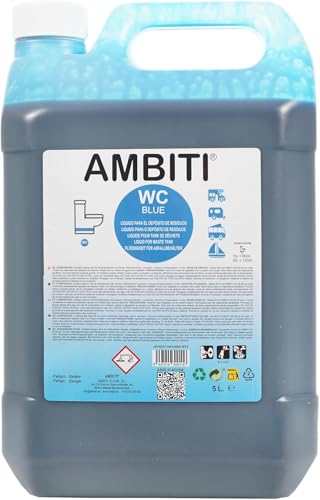 Ambiti | WC Blue | Aditivo para Depósito de Residuos Aguas Negras | Inodoros Portátiles de Autocaravanas, Caravanas y Barcos | Elimina Olores, residuos y Desinfecta | Fragancia Piña Colada (5L)