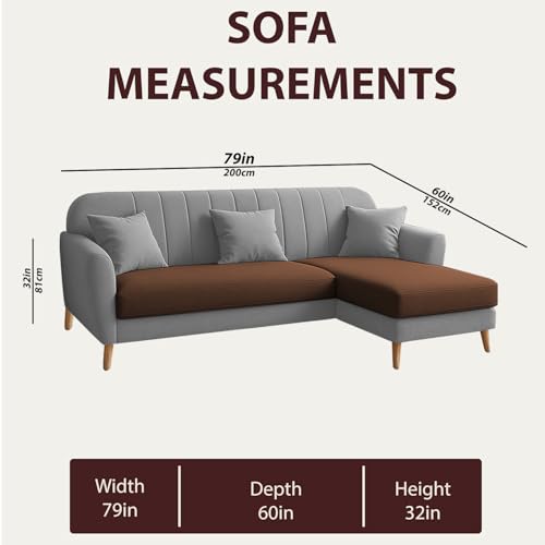 Image of Atticus RHS 4 Seater L Shape Sofa Set for Living Room (Brown Grey Fabric) Premium Fabric Sofa Set