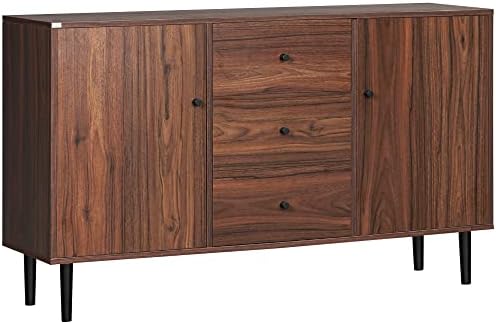 HOMCOM Kitchen Storage Cabinet, Vintage Sideboard Buffet Cabinet, Coffee Bar with 2 Doors, 3 Drawers, Adjustable Shelves and Wood Legs, Retro Buffet Table, Rustic Brown