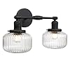 2 lights industrial glass wall sconces antique brass clear striped globe shade wall light fixture for bathroom vanity bedroom dining room living room farmhouse stairs  urban country home decor