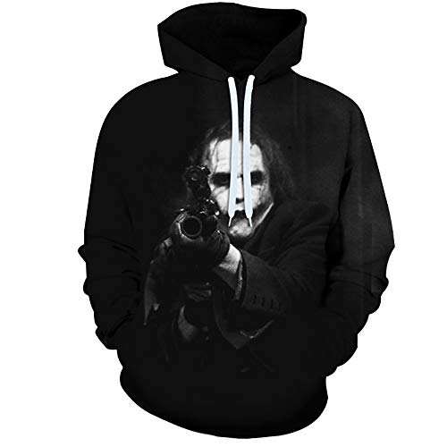 FiveEarl Sudadera con capucha para hombre y mujer, estampado 3D Joker - negro - Medium