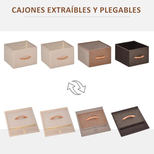 Miniatura 5 de Homcom Cómoda Con 4 Cajones De Tela Plegables, Cómoda Para Dormitorio Estrecha Con Marco Metálico, Cajonera Para Espacios Pequeños, Sala De Estar, Vestidor, Baño, Multicolor