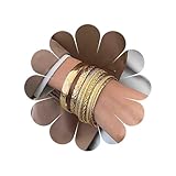 Bracelet pour femme Katshdan Bracelet jonc doré pour femme - Multi-joncs - Bracelets texturés empilables en or - Bracelets indiens Bollywood - Bracelets larges et épais - Bijoux ethniques brillants