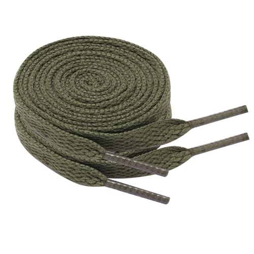 Chic Defend Lot de 2 paires de lacets plats de 8 mm de largeur Lacets de rechange pour chaussures de sport, baskets, chaussures de course, lacets pour hommes et femmes 60-180 cm, Vert kaki, 130 cm - 2