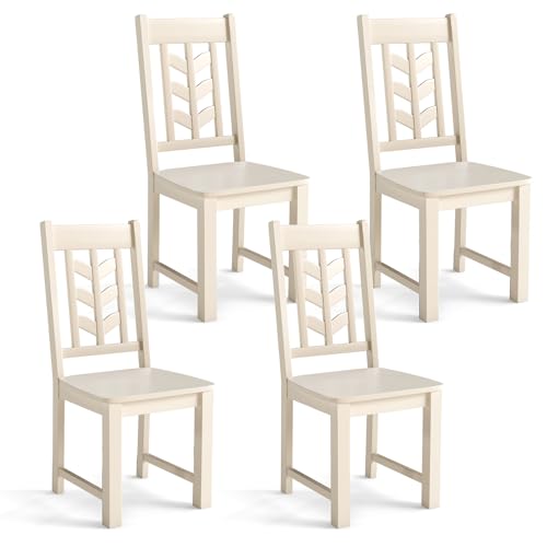 Giantex Wooden Dining Chairs Set of 4, Kitchen Chairs w/Rubber Wood Frame & Leaf-Shaped High Back, Max Load 400 LBS, Farmhouse Armless Dinette Side Chairs for Dining Room Restaurant, Cream White