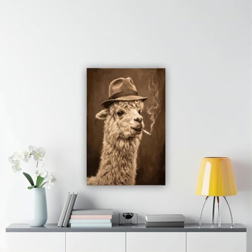 Impression Toile Vintage Alpaga Portrait Animalier Smoking Chic - 6