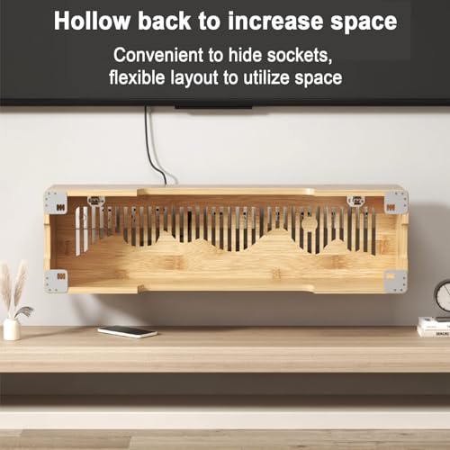 Boîtier décoratif multimédia en bois cache-prise étagère salon - 6