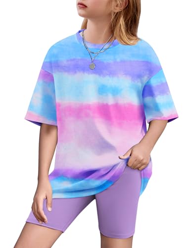 Image of Arshiner Girls Clothes Summer 2 Piece Outfits Drop Shoulder T-Shirts and Biker Shorts Kids Fashion Clothing Sets
