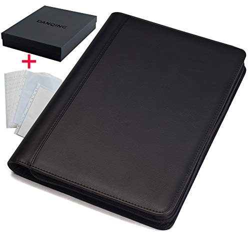 DANQING Zippered 3 Ring Binder Padfolio with 20 pcs Letter Size/A4 Sheet Protectors, Faux Leather, Business Portfolio Folder, for Interview, Meeting & Presentation, Executive Presentation Folder