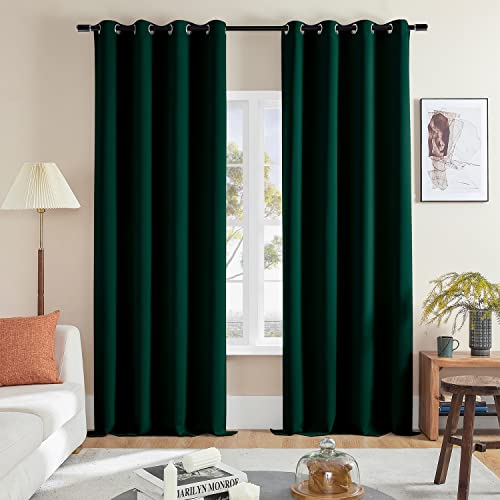 Rutterllow Blackout Curtain 95 Inch Length 2 Panels Set - Room Darkening Thermal Insulated Noise Reduction Privacy Window Treatment Drapes, Grommet Dark Green Curtains for Bedroom/Living Room/Patio