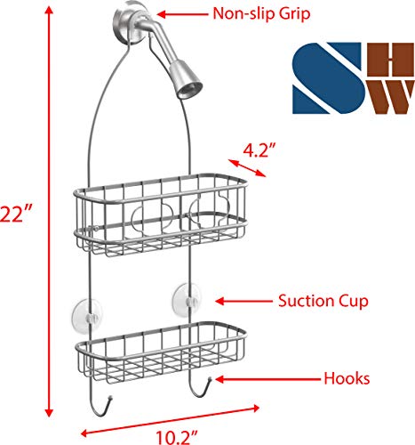 Simple Houseware Bathroom Hanging Shower Head Caddy Organizer, Silver (22 X 10.2 X 4.2 Inches) #TOP2
