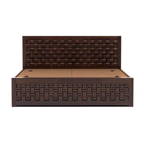Image of NIWAR Sheesham Wood Queen Size Bed with Storage Box | Solid Wooden Queen Size Cot | Double Bed with Box for Home (Walnut Finish)